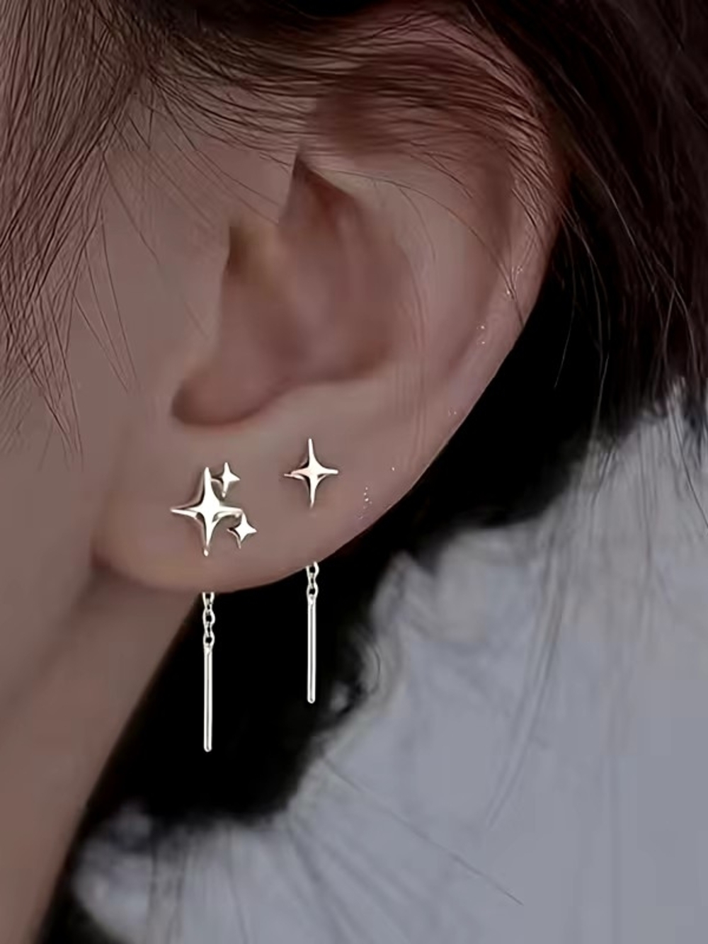 Silver Starburst Drop Earrings - Womens Jewelry